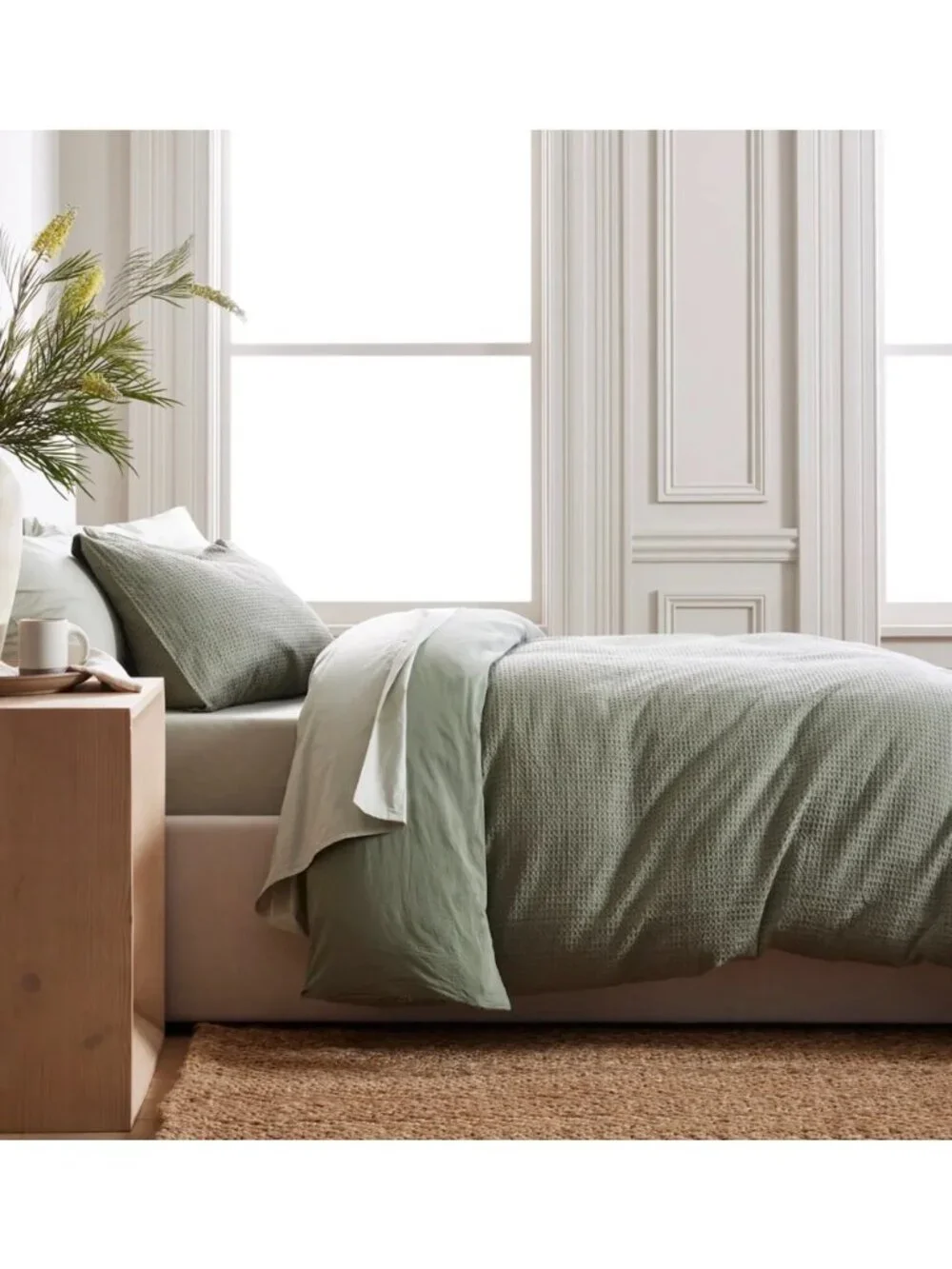 Quince Organic Luxe Waffle Duvet Cover Twin Olive Green Honeycomb Cotton 400TC